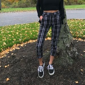 Plaid Black and White Woven slim pants